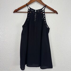 Doe‎ & Rae Black Lace Detail Tank Top Flowy Work Business Quiet Luxury #cc